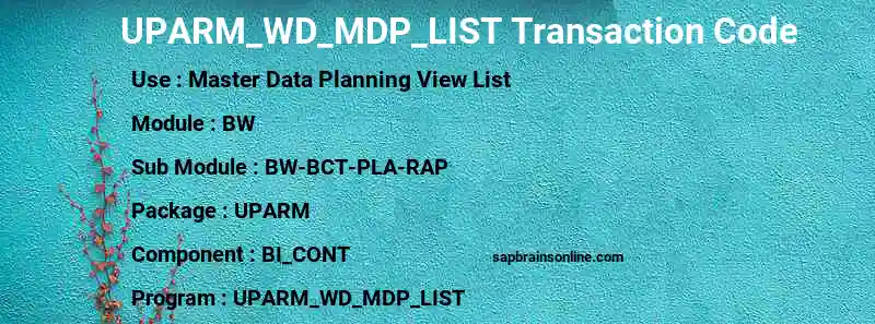 SAP UPARM_WD_MDP_LIST transaction code
