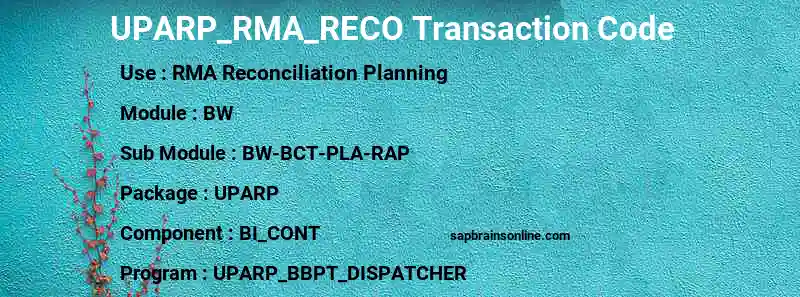SAP UPARP_RMA_RECO transaction code