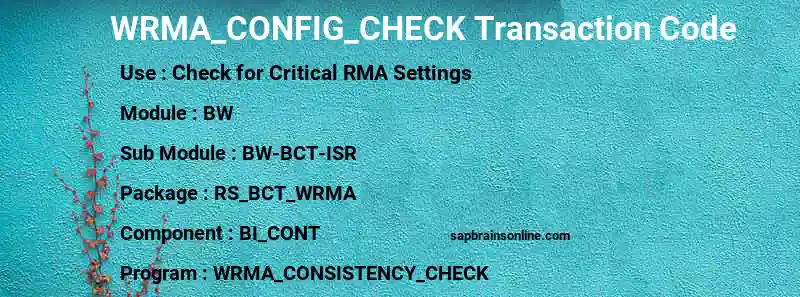 SAP WRMA_CONFIG_CHECK transaction code