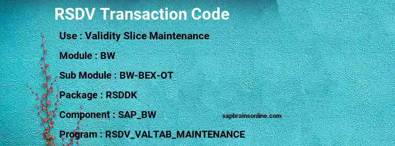 SAP RSDV transaction code