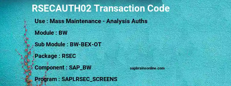 SAP RSECAUTH02 transaction code