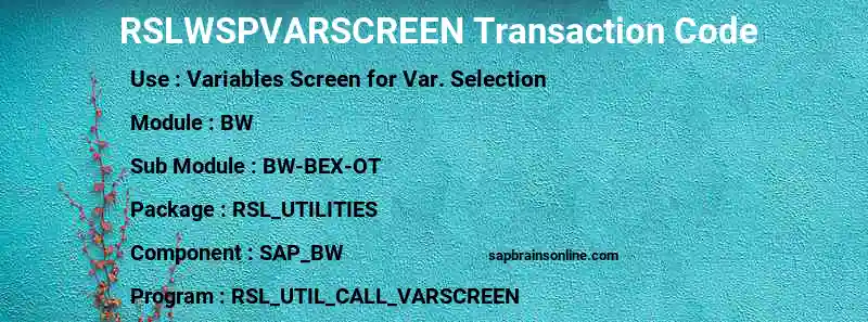 SAP RSLWSPVARSCREEN transaction code