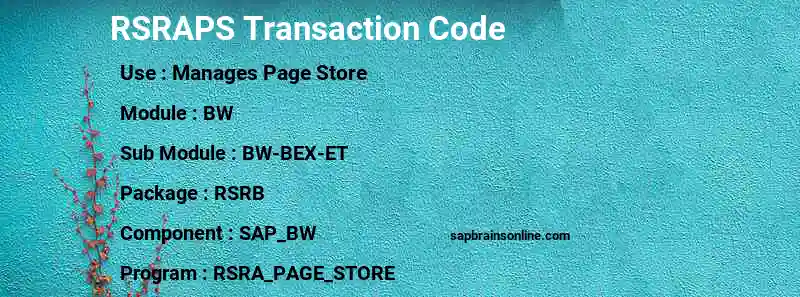 SAP RSRAPS transaction code