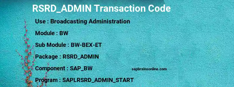 SAP RSRD_ADMIN transaction code
