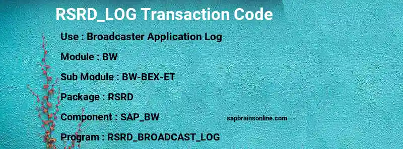 SAP RSRD_LOG transaction code