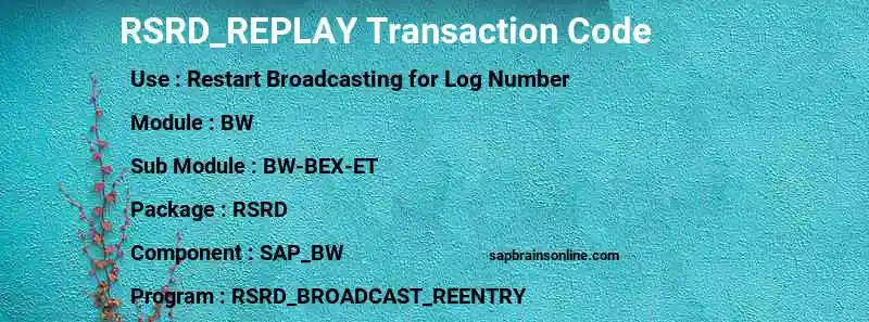 SAP RSRD_REPLAY transaction code