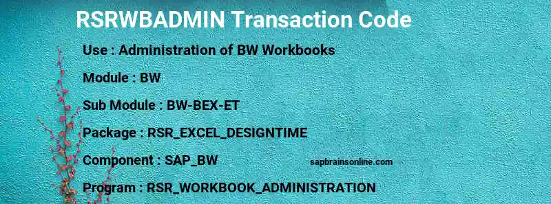 SAP RSRWBADMIN transaction code