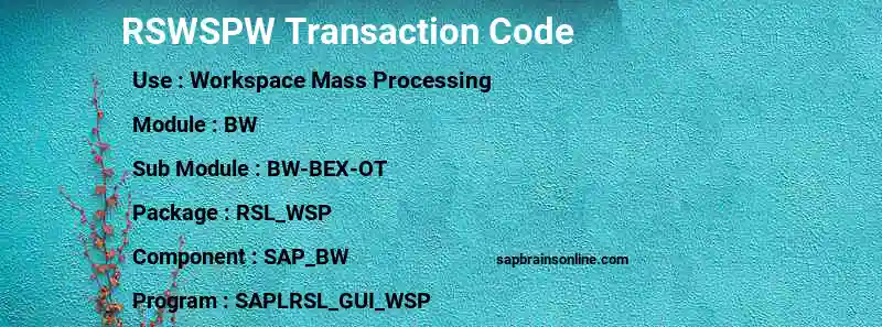 SAP RSWSPW transaction code