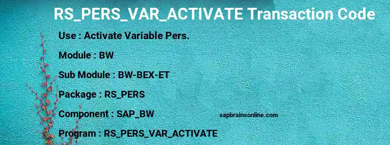 SAP RS_PERS_VAR_ACTIVATE transaction code