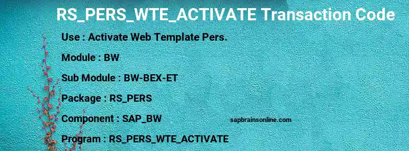 SAP RS_PERS_WTE_ACTIVATE transaction code
