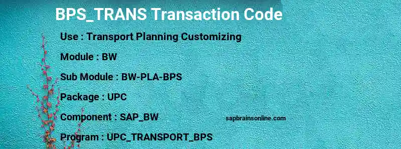 SAP BPS_TRANS transaction code