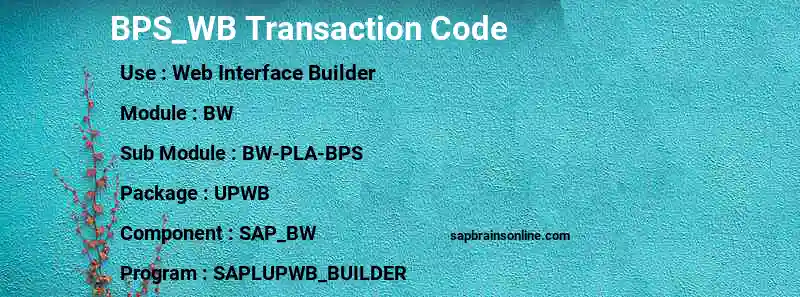 SAP BPS_WB transaction code