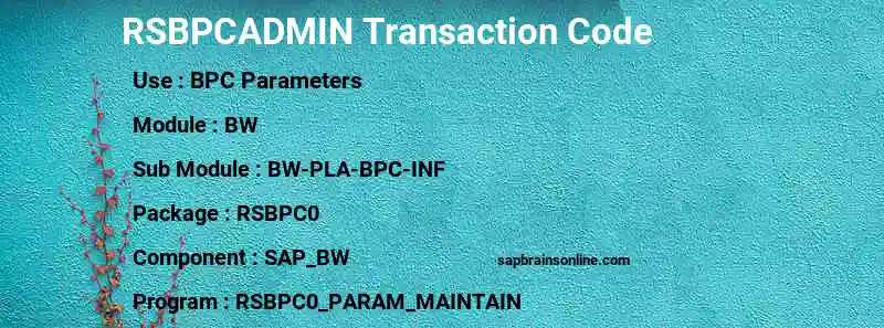 SAP RSBPCADMIN transaction code