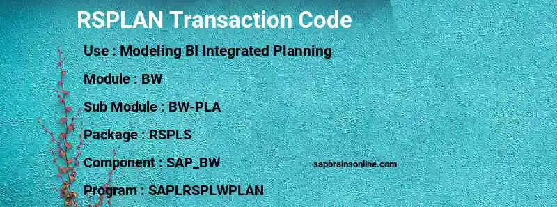 SAP RSPLAN transaction code