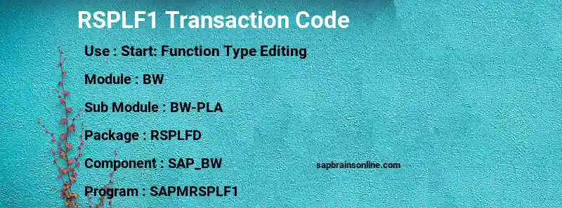 SAP RSPLF1 transaction code