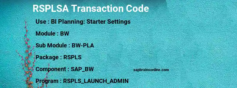 SAP RSPLSA transaction code