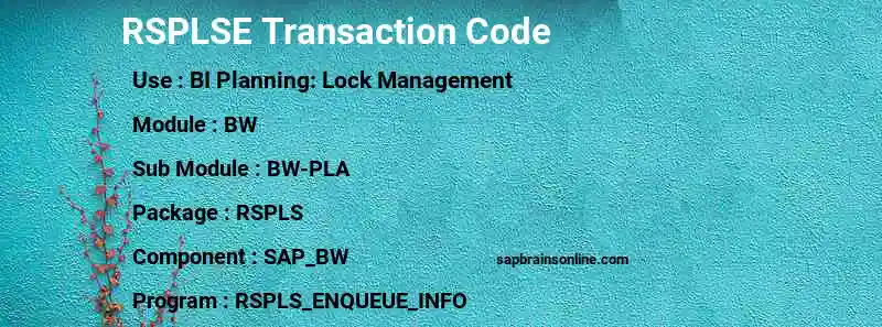 SAP RSPLSE transaction code