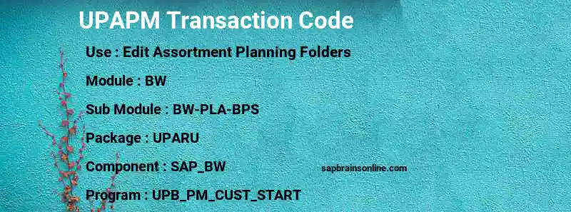 SAP UPAPM transaction code