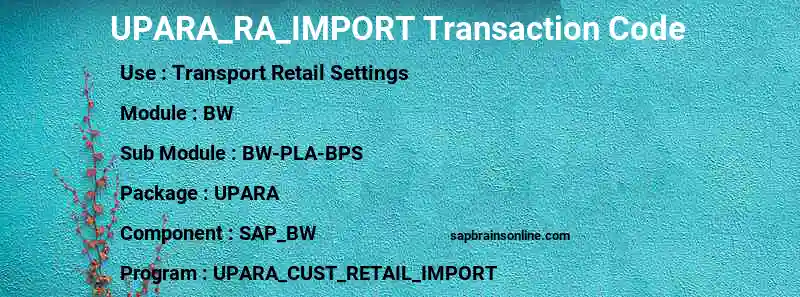 SAP UPARA_RA_IMPORT transaction code