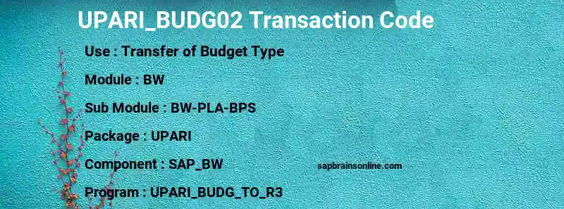 SAP UPARI_BUDG02 transaction code