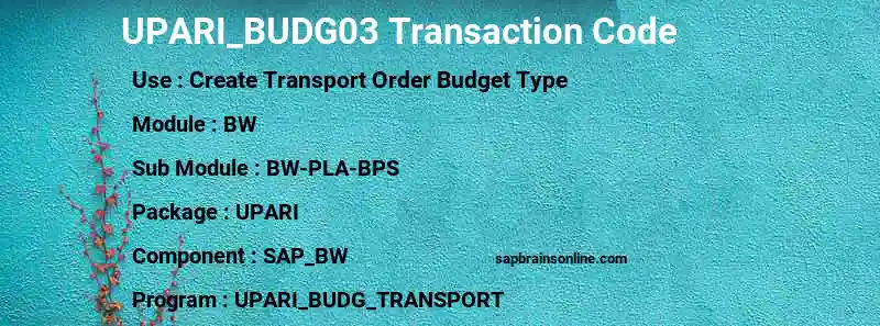 SAP UPARI_BUDG03 transaction code