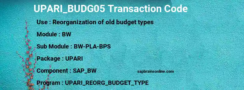 SAP UPARI_BUDG05 transaction code