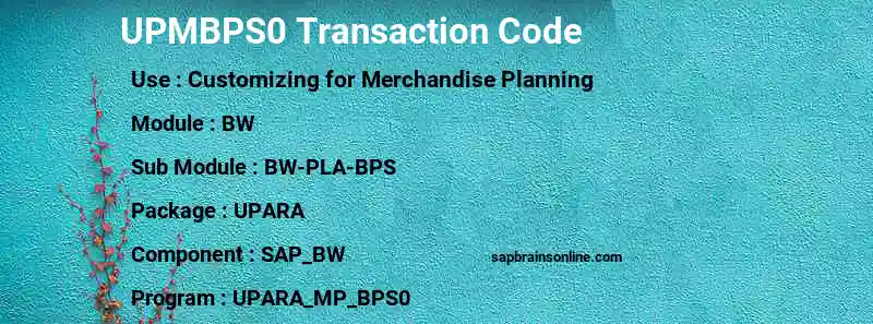 SAP UPMBPS0 transaction code