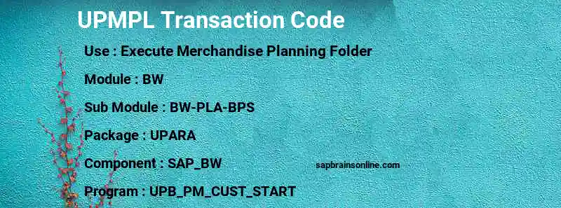 SAP UPMPL transaction code