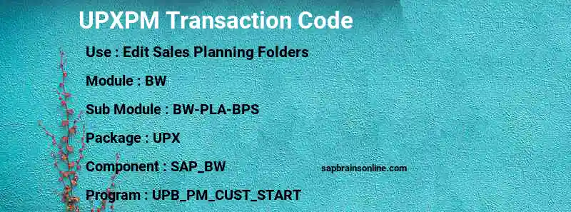 SAP UPXPM transaction code