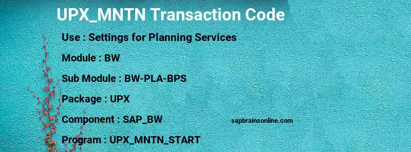 SAP UPX_MNTN transaction code