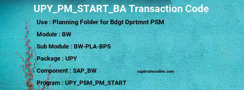 SAP UPY_PM_START_BA transaction code