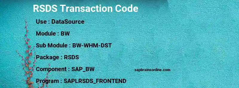 SAP RSDS transaction code