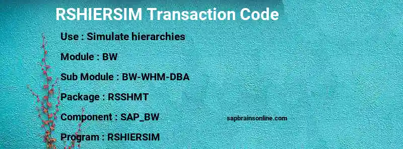SAP RSHIERSIM transaction code
