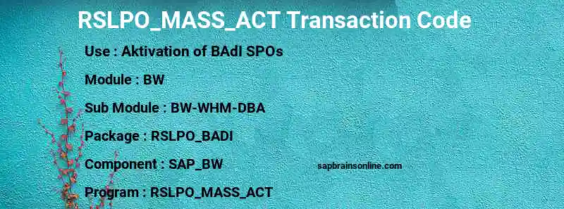 SAP RSLPO_MASS_ACT transaction code