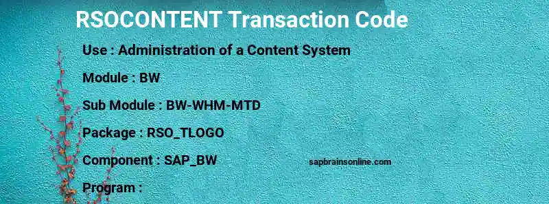 SAP RSOCONTENT transaction code