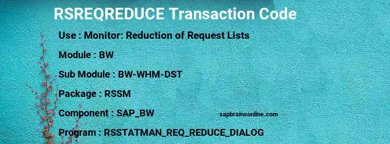 SAP RSREQREDUCE transaction code