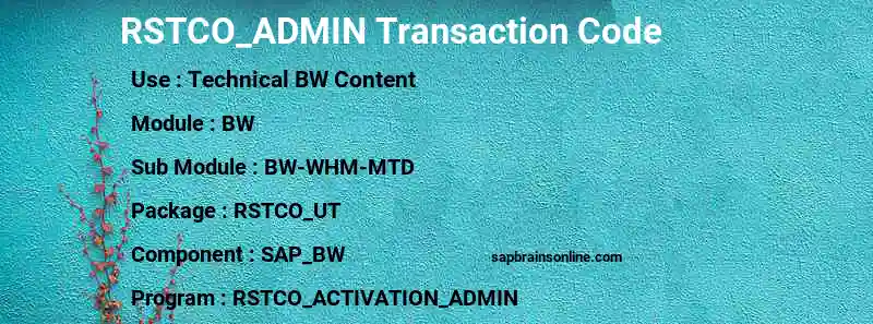 SAP RSTCO_ADMIN transaction code
