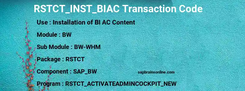 SAP RSTCT_INST_BIAC transaction code