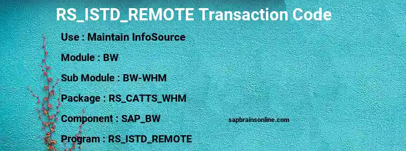 SAP RS_ISTD_REMOTE transaction code