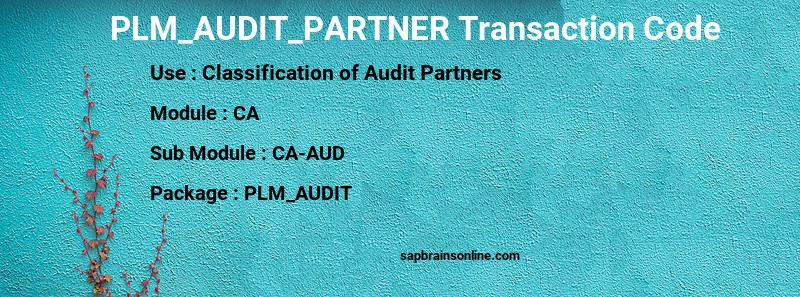 SAP PLM_AUDIT_PARTNER transaction code