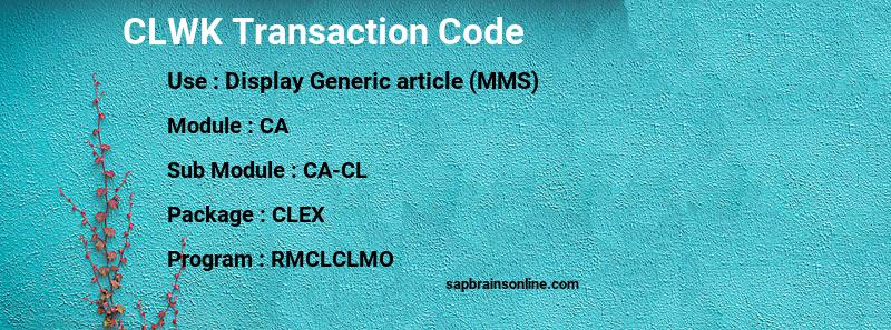 SAP CLWK transaction code