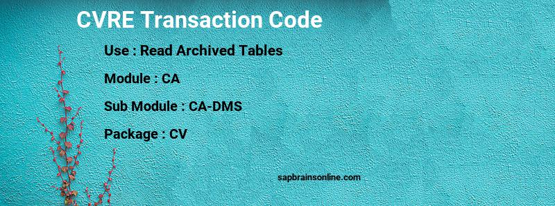 SAP CVRE transaction code