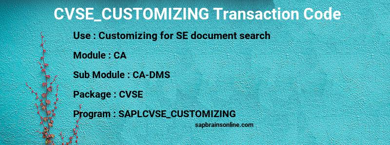 SAP CVSE_CUSTOMIZING transaction code