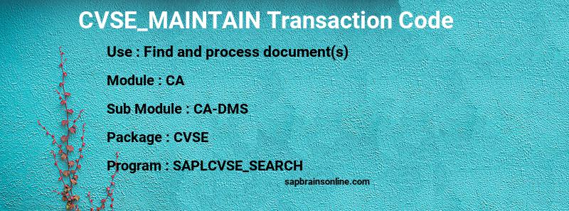 SAP CVSE_MAINTAIN transaction code