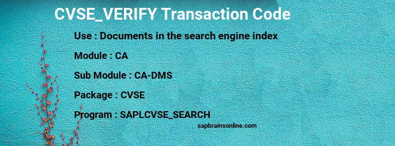 SAP CVSE_VERIFY transaction code
