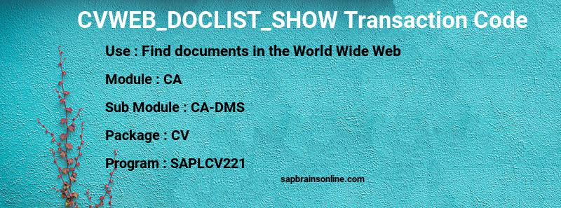 SAP CVWEB_DOCLIST_SHOW transaction code