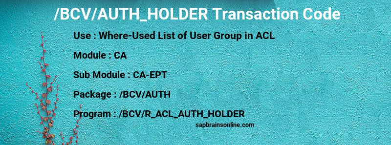 SAP /BCV/AUTH_HOLDER transaction code