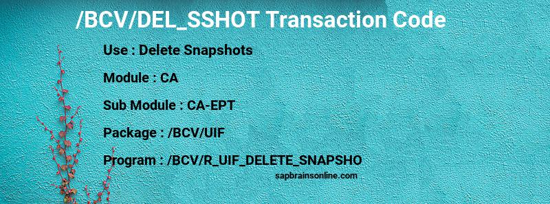 SAP /BCV/DEL_SSHOT transaction code