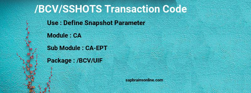SAP /BCV/SSHOTS transaction code