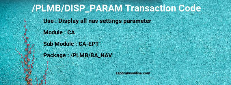 SAP /PLMB/DISP_PARAM transaction code